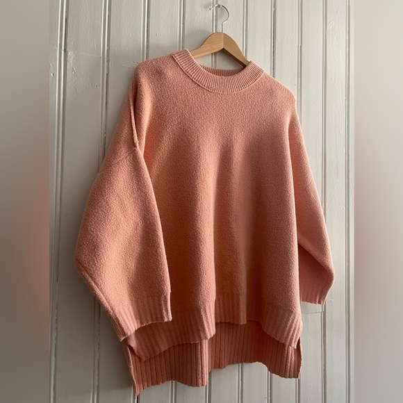 FREE PEOPLE peaches tunic sweater dusty pink oversized mock neck small - Picture 2 of 10